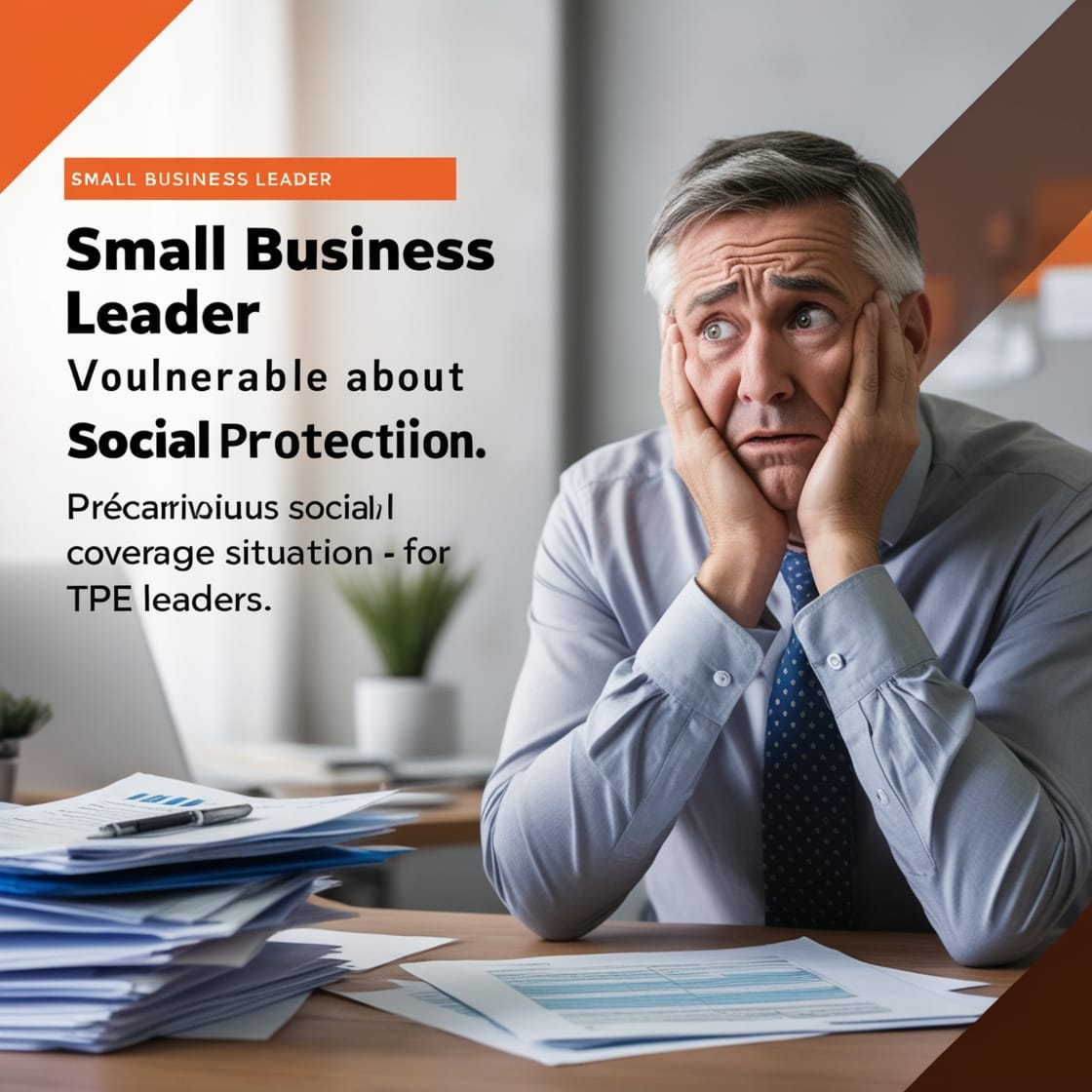 Dirigeant de petite entreprise préoccupé par sa protection sociale, illustrant le besoin d'accompagnement en gestion et rentabilité avec Rivalis, DG Conseil 33 à Bordeaux et en Gironde.