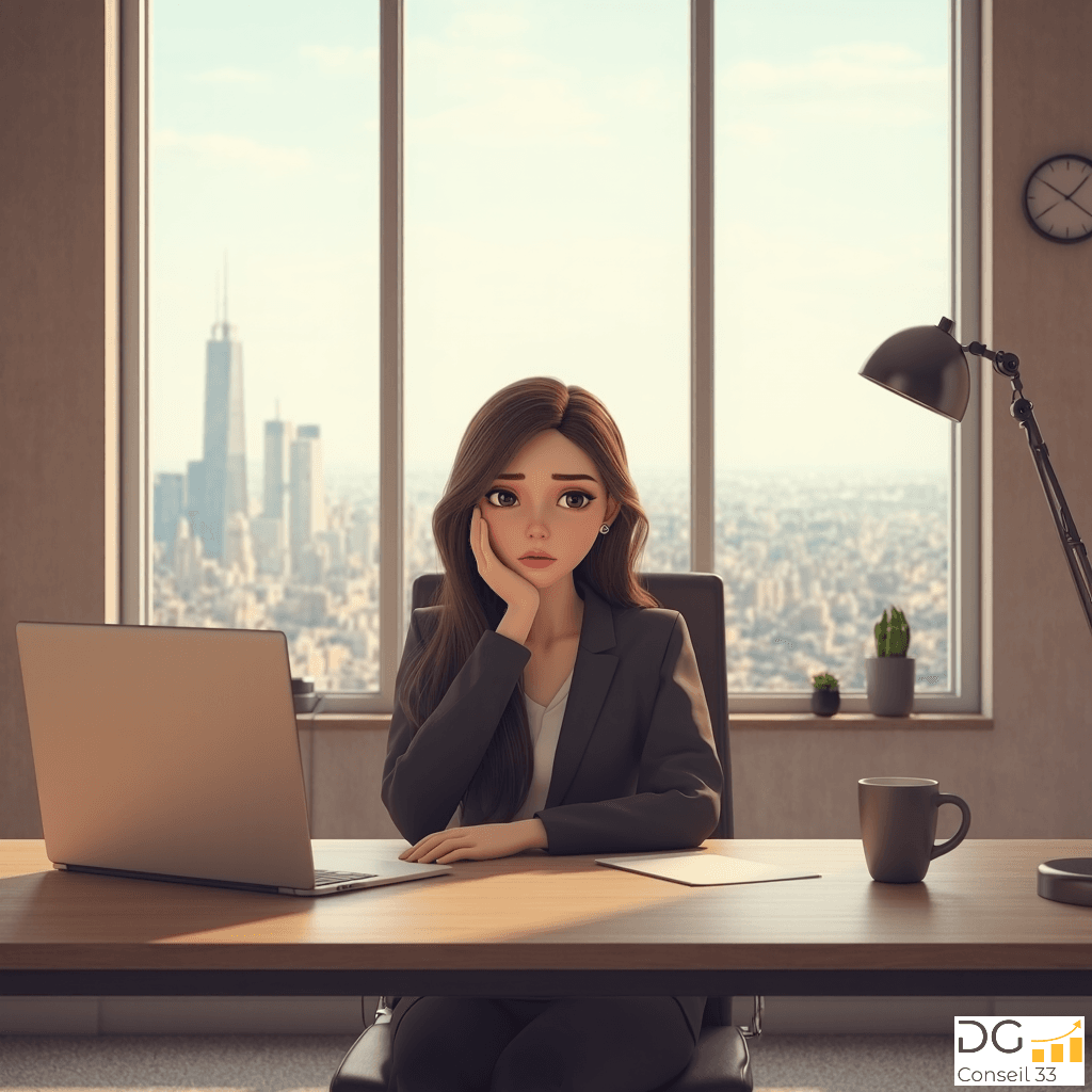 jeune salariée dans un bureau représentant la jeune génération en entreprise qui a besoin d'un accompagnement par DG Conseil 33 à Bordeaux