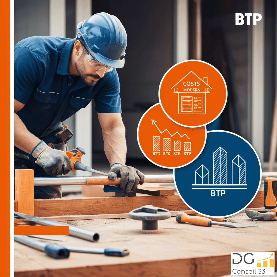 Artisan du BTP travaillant sur un chantier, illustrant l’accompagnement des dirigeants et le diagnostic d’entreprise pour améliorer la rentabilité avec la méthode Rivalis, DG Conseil 33, Bordeaux et Gironde.