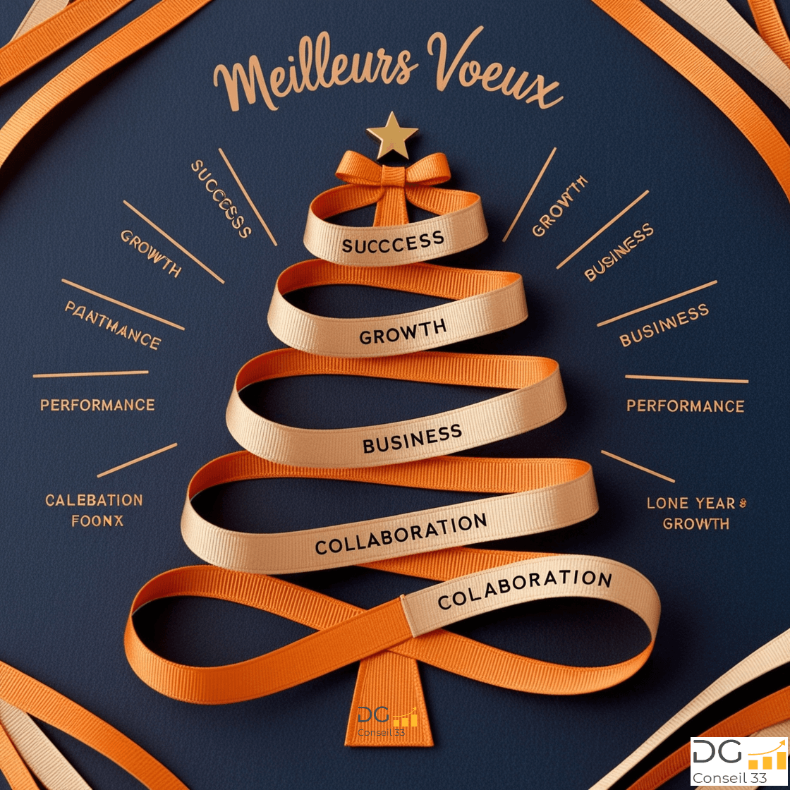 sapin représentant la bonne année 2025 ce la part de DG Conseil 33 conseiller en gestion et pilotage d'entreprise à Bordeaux