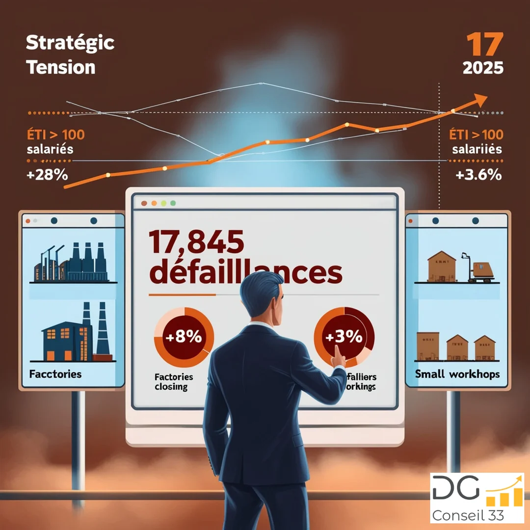 Scène stratégique illustrée en 2025, tension entrepreneuriale, pilotage d’entreprise, conseil Rivalis