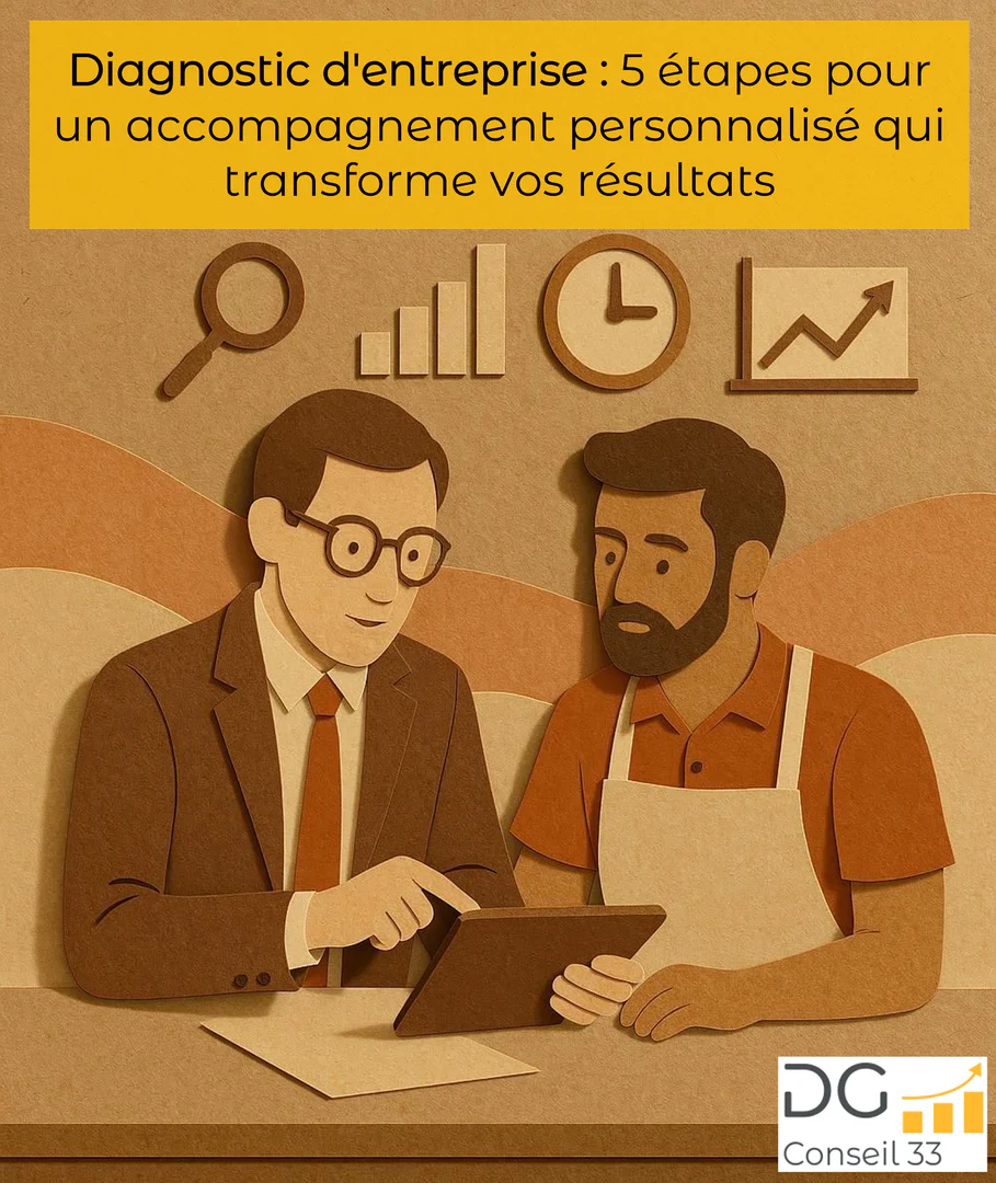 conseiller et dirigeant analysant les resultats d audit entreprise sur tablette diagnostic dg conseil 33 bordeaux