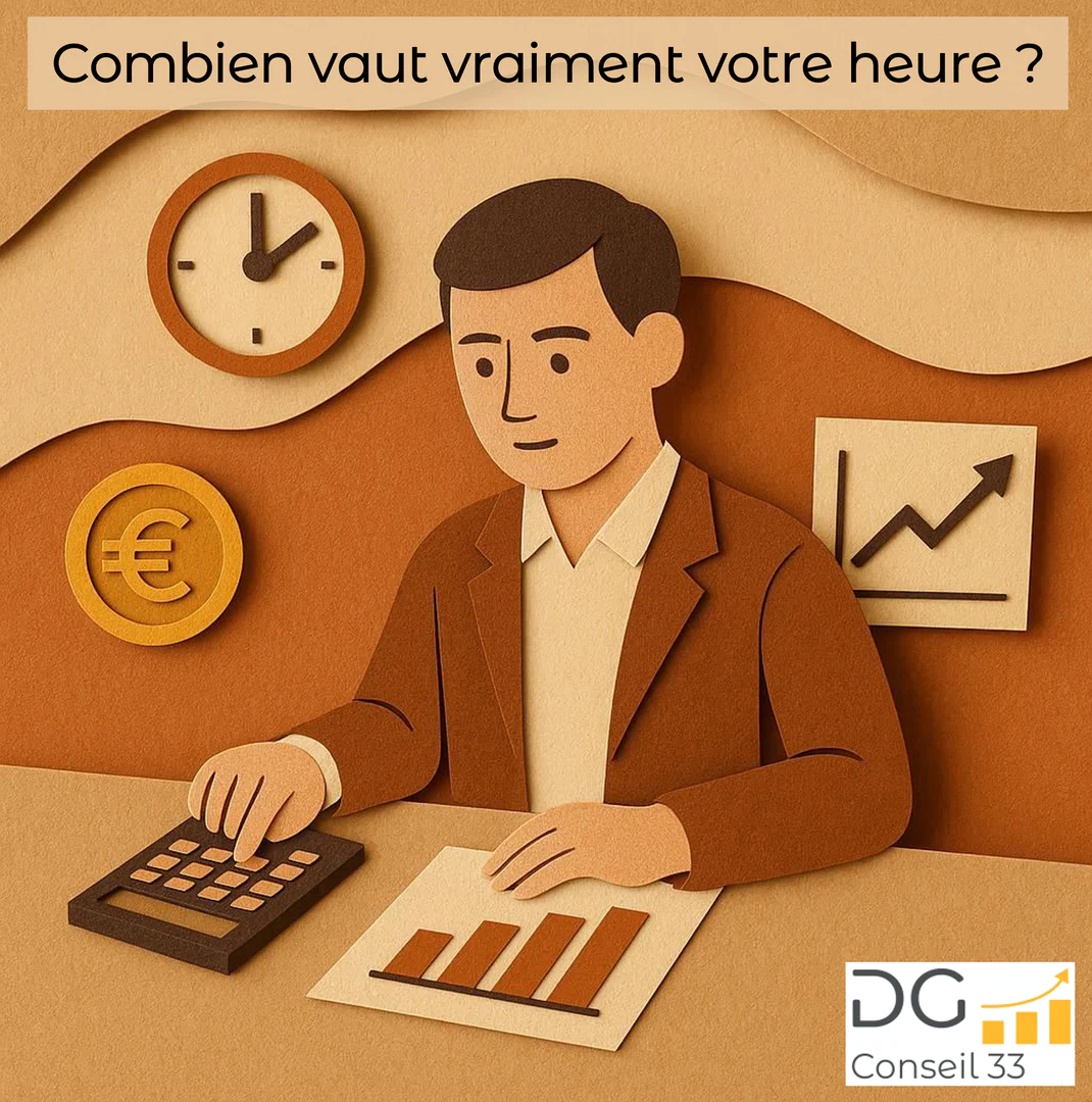 homme calculant taux horaire avec graphique et accompagnement des dirigeants dg conseil 33 rivalis bordeaux gironde pilotage d’entreprise rentabilité