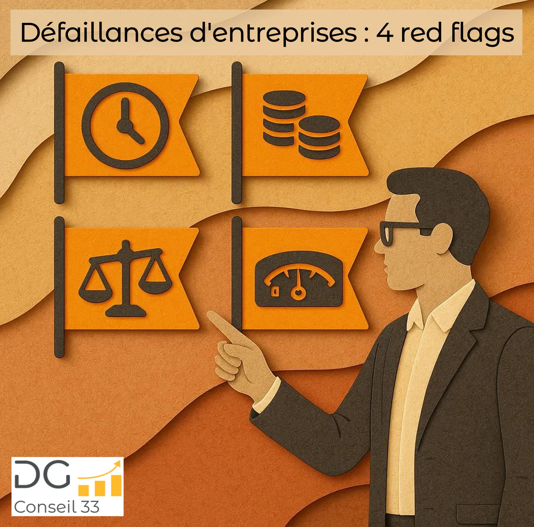 homme presentant 4 signaux defaillance entreprise horloge argent justice compteur rentabilite dg conseil bordeaux