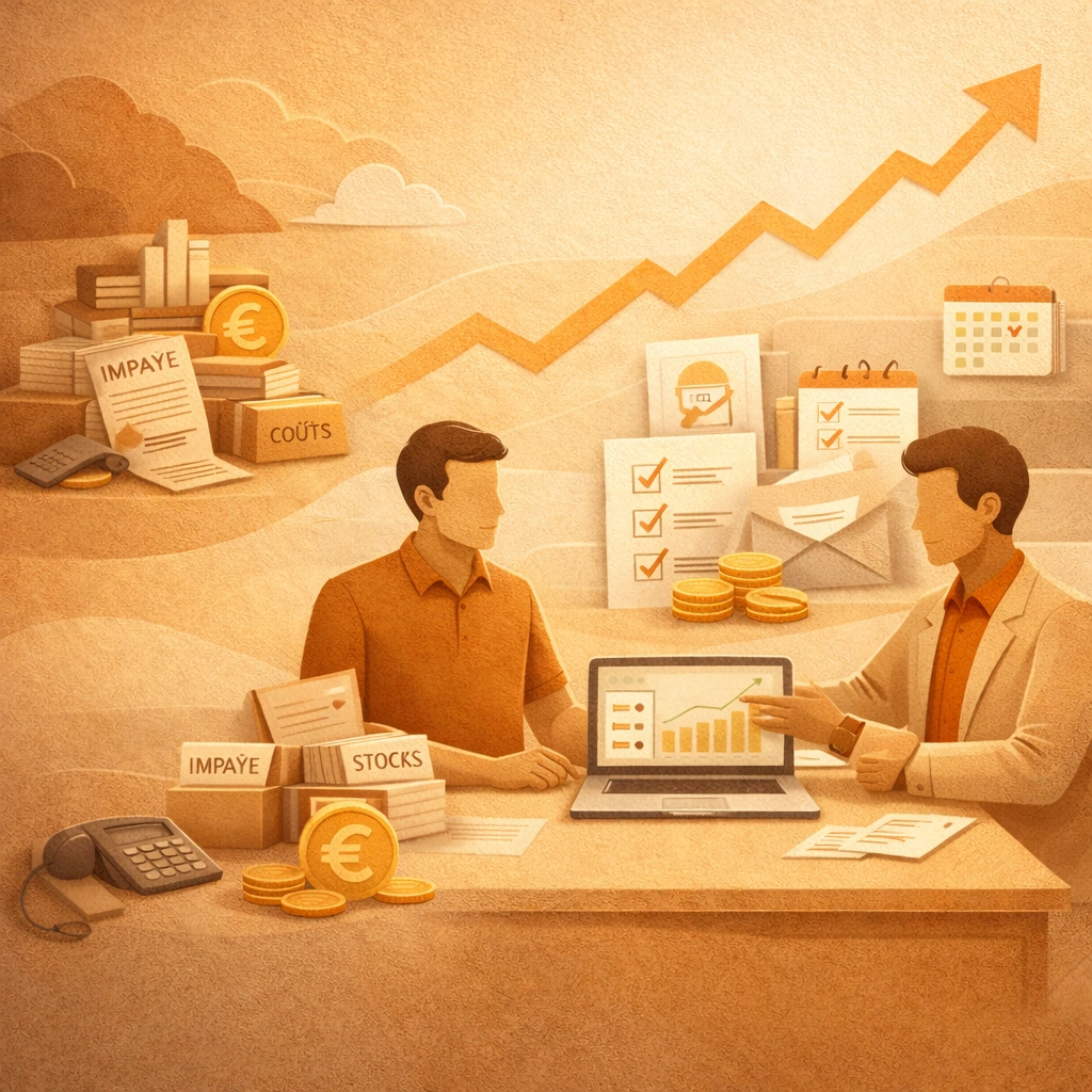 dirigeant et conseiller optimisant coûts plan de trésorerie et récupération impayés en pilotage d entreprise à Bordeaux 3