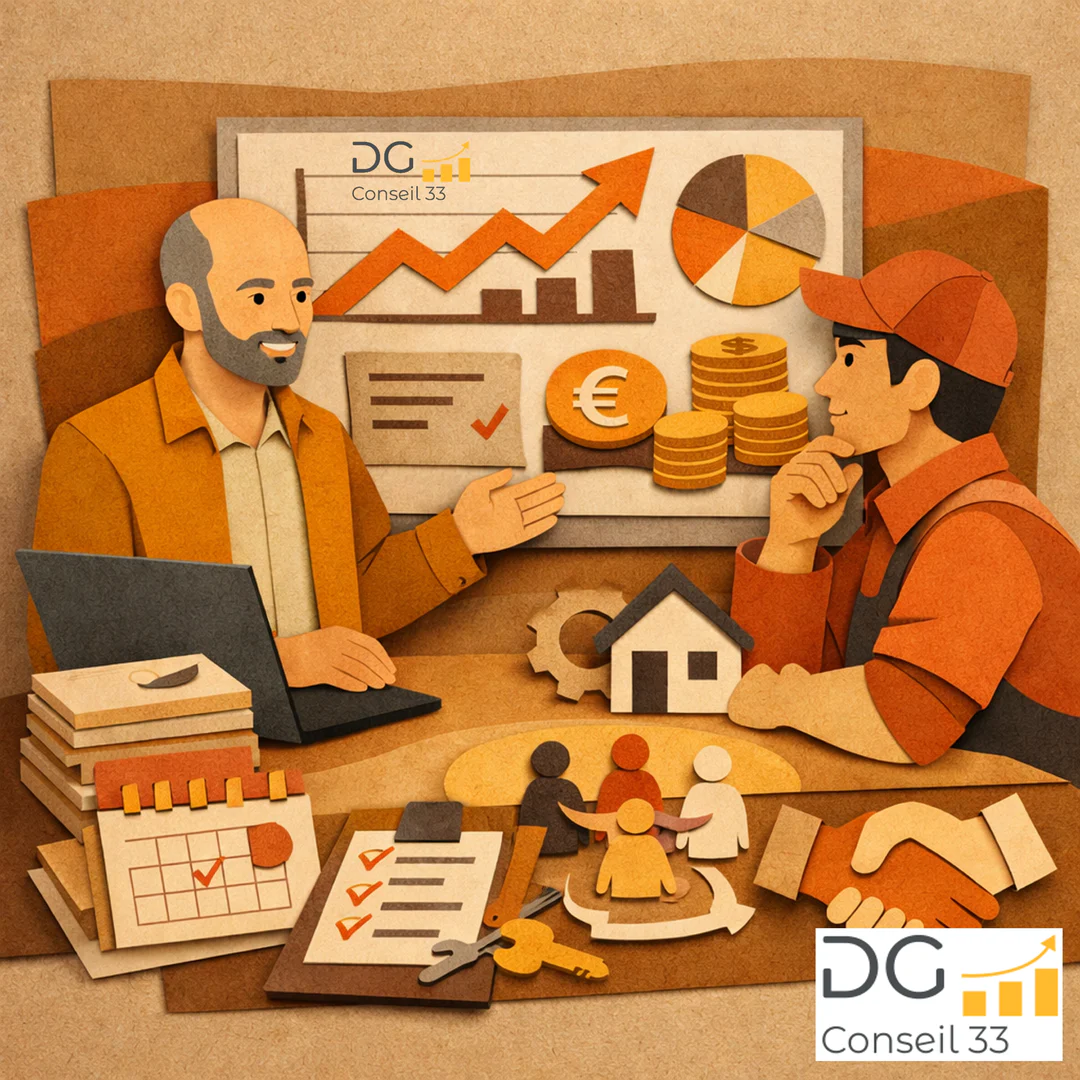 conseiller en gestion accompagne artisan devant tableau de bord financier pour améliorer rentabilité et préparer transmission tpe bordeaux gironde pilotage entreprise