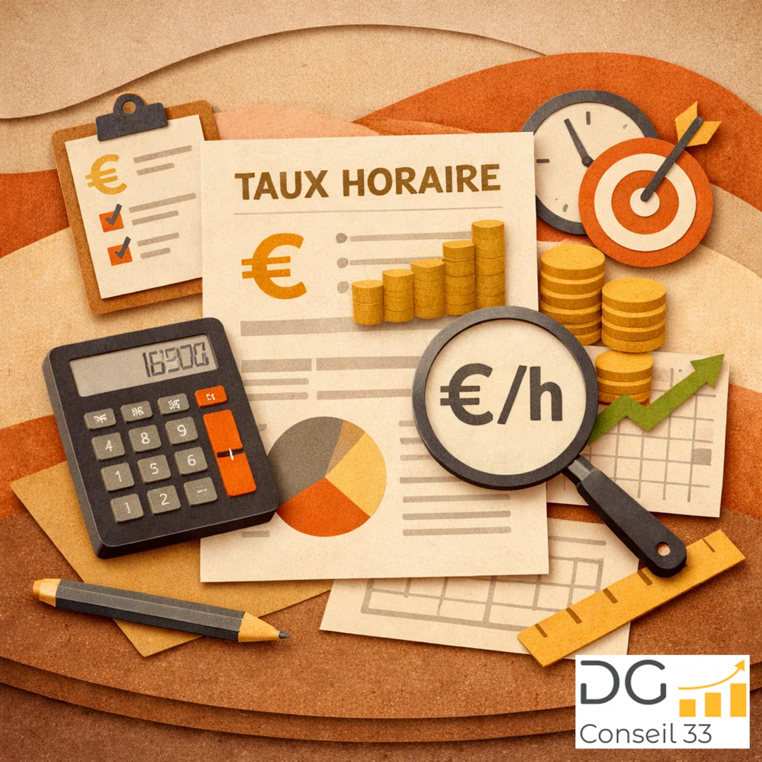 Illustration calcul taux horaire artisan avec documents graphiques euro calculatrice pour pilotage entreprise rentabilité conseil en gestion Bordeaux Gironde Illustration calcul taux horaire artisan avec documents graphiques euro calculatrice pour pilotage entreprise rentabilité conseil en gestion Bordeaux Gironde