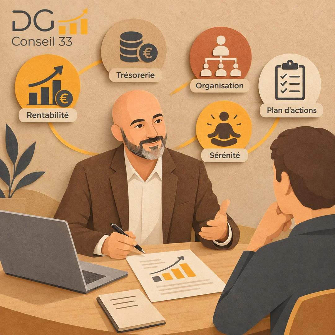 Conseiller en gestion accompagnant un dirigeant de TPE dans le pilotage de la rentabilité de la trésorerie et de l’organisation Conseiller en gestion accompagnant un dirigeant de TPE dans le pilotage de la rentabilité de la trésorerie et de l’organisation