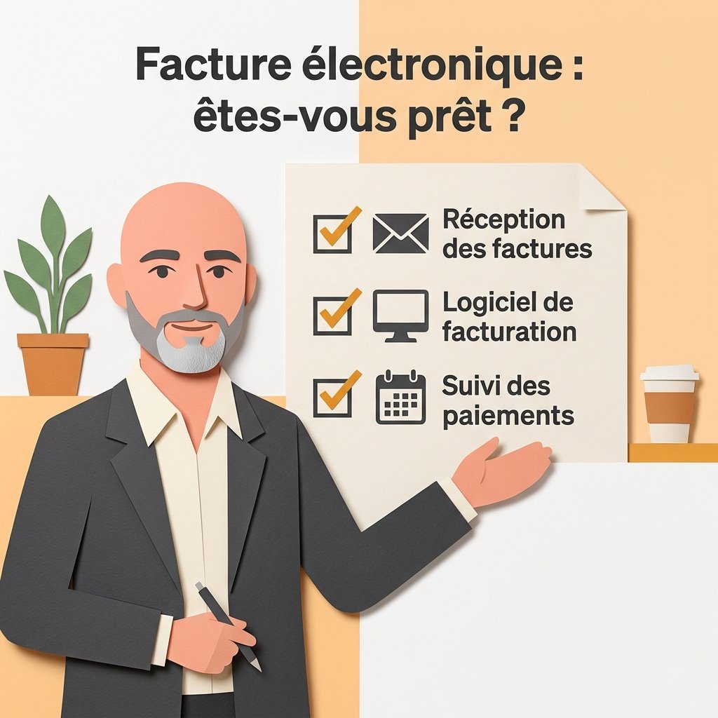 checklist facture électronique pour dirigeants de TPE avec un conseiller en gestion de Bordeaux présentant trois points à vérifier